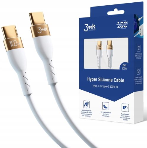  3mk USB type C - USB type C кабел 2 м бял