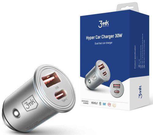  3mk Hyper 30W зарядно за кола, USB-C USB-A