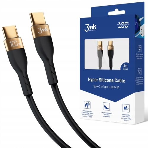  3mk USB type C - USB type C кабел 2 м черен