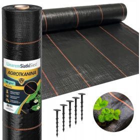   Агротекстил - Агротъкан за мулчиране (против плевели) Linar MeshNets черен 80 x 10000 cm 90 g/m² + ЩИФТИ ЩИФИ ЗА AGROTCANIC МРЕЖИ ЗА КЪРТИЦИ 50 бр.