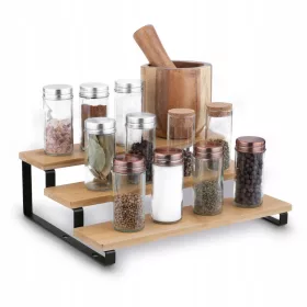    Тадар 3-етажна бамбукова поставка за подправки, черна, 32 x 23,5 x 9,6 cm