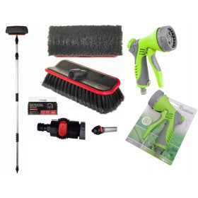   Метли и четки - Телескопична четка за почистване на панели 200-490см + пистолетен спринклер Stalco S-80471 сиво-зелен