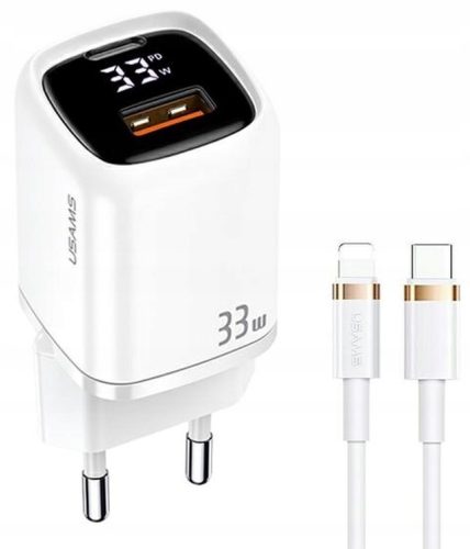  USAMS 33W зарядно 1xUSB-C 1xUSB + iPhone кабел