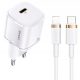  USAMS Зарядно устройство 1xUSB-C T36 mini 20W + USB-C-Lightning кабел бял