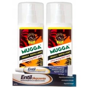    2× Спрей против комари и кърлежи Mugga Deet 50% 75 ml + Entil гел за ухапвания Entil bites 8 ml 8 g