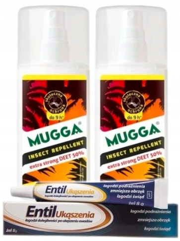  2× Спрей против комари и кърлежи Mugga Deet 50% 75 ml + Entil гел за ухапвания Entil bites 8 ml 8 g