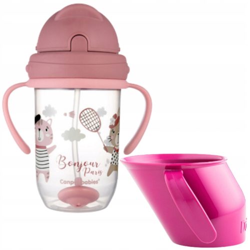  Doidy Cup Чаша за учене да пие 3м+ розова + Неразливаща се чаша Canpol Babies Bonjour Paris 270 мл