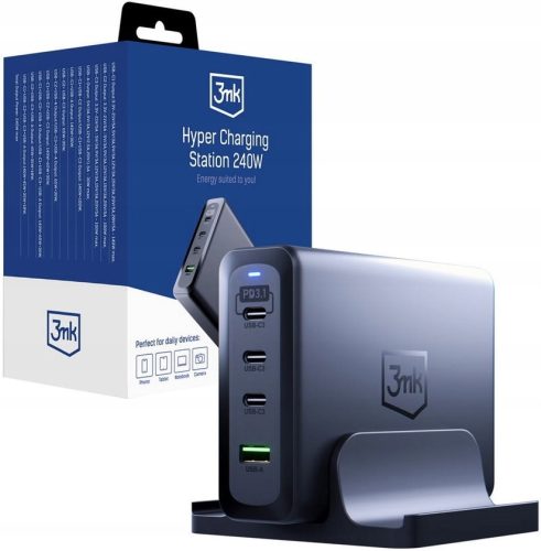  3mk 240W зарядна станция, USB-C USB-A зарядно