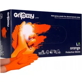   Непудрени нитрилни ръкавици Gripzzly оранжеви размер L 50 бр.