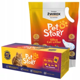    Petstory Храна за котки МИКС 70% месо 40x100гр + постеля