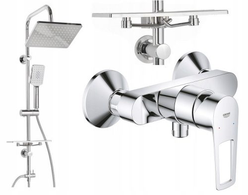 Grohe BauLoop едноръкохватков стенен смесител за душ, хром + душ комплект за повърхностен монтаж Invena Nyks