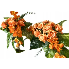   Комплект от венец и букет в ярки есенни цветове, изработени изцяло от висококачествени флористични материали