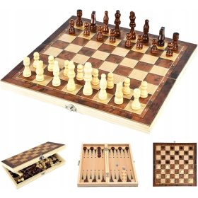    ДЪРВЕН ШАХ ТАБЛА ДАМА 3В1 КОМПЛЕКТ Woody Chess Set
