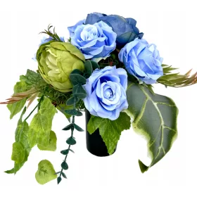   Изкуствен Букет от Рози и Пиони в Синьо и Зелено