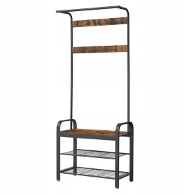    Шкаф за обувки Vasagle със седалка 72 x 183 x 33,7 см черен, кафяви нюанси