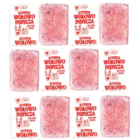    ЗАМРАЗЕНО МЕСО ЗА КУЧЕТА ГОВЕЖДО И ПУЕШКО ОБЕЗКОСТИ 10KG BARF FOOD ПУЕШКА