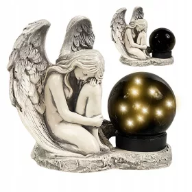   Ангел Фигурка за Гроб със Соларна Лампа - Декорация за Градина и Гробище