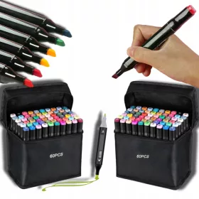    КОМПЛЕКТ МАРКЕРИ ЗА АЛКОХОЛ 2 X 60 БР. 120 БР. ДВУСТРАННИ ТЪЧ + МАРКЕРИ ЗА ЧАНТА