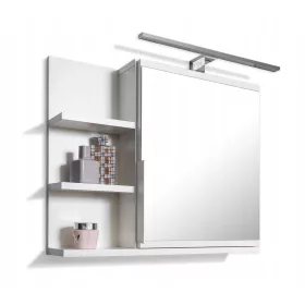    Бял огледален шкаф с LED, L шкаф за баня