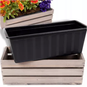    Еко Деко саксия 40 см х 14 х 15 см, дърво, нюанси на сиво и сребро