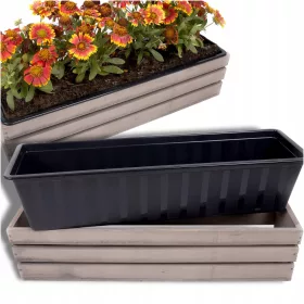    Еко Деко саксия 60 см х 14 х 15 см, дърво, нюанси на сиво и сребро