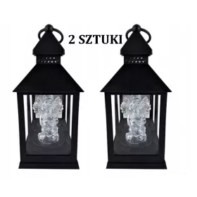   Комплект от 2 Черни LED Лампи с Ангел - Идеални за Декорация и Помен