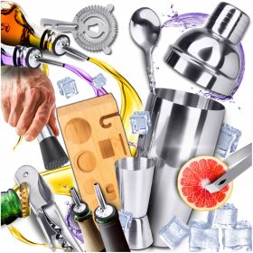   Бармански комплект за напитки 12 бр. шейкър 750 ml muddler jigger сито поставка
