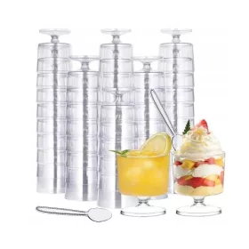   Съдове за еднократна употреба - ЧАШИ И СЛАДОЛЕДЕНИ ДЕСЕРТНИ чаши 200 мл + ЛЪЖИЦИ 50 бр.