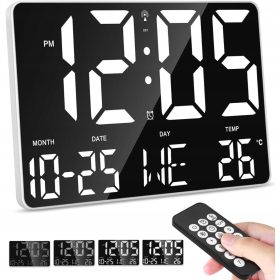    ДИГИТАЛЕН ЕЛЕКТРОНЕН СТЕЕН ЧАСОВНИК С ДИСТАНЦИОННО УПРАВЛЕНИЕ ТЕМПЕРАТУРА ДАТА LED АЛАРМА
