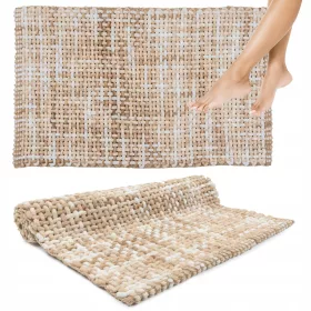   Килим за баня, мек, миещ се, бежов, бохо, плетен, абсорбиращ, 50x80 см