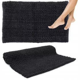   Миещ се килим за баня, мек, абсорбиращ, плетен 50x80 см черен