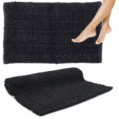 Миещ се килим за баня, мек, абсорбиращ, плетен 50x80 см черен