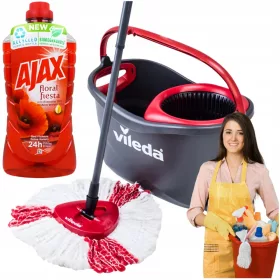   Vileda Easy Wring&Clean TURBO кофа и ротационен моп 38 см + Ajax течност 1л мултифункционално почистване