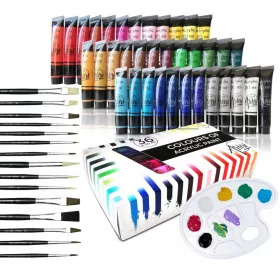    ГОЛЯМ КОМПЛЕКТ ЗА РИСУВАНЕ АКРИЛНИ БОИ 36x20 мл + ПАЛЕТА + ЧЕТКИ 15 БР.