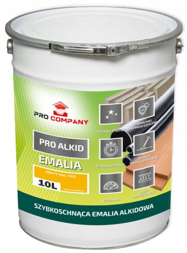 PRO ALKID Бързосъхнещ алкиден емайллак 10л Жълт RAL 1023