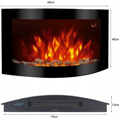 Стенна камина с функция за отопление El Fuego черна 2000 W 89 x 48 x 13,5 cm