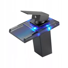   LED кран за мивка за баня RV кран за вана водопад единичен черен