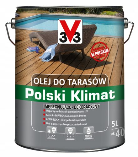 Бои и лакове - V33 3V3 Масло за дървена тераса, CLEAR 5л