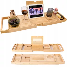    БАМБУКОВА ЕТАЖЕРКА ЗА ВАНА, РЕГУЛИРУЕМА НАСТИЛКА ЗА СПА МАСА, 75-100 см