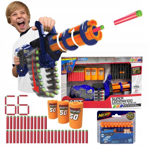  ЗАХРАНВАНЕ С БАТЕРИЯ MINIGUN DART ZONE SCORPION GUN 36 ARTS 2 MAGAZINES 3 TA + Hasbro Nerf N-Strike Elite дартс 30 бр.