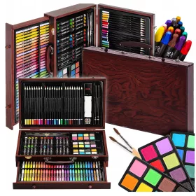    ХУДОЖЕСТВЕН КОМПЛЕКТ ЗА РИСУВАНЕ И РИСУНКА В КУФАР 142 ЕЛЕМЕНТА