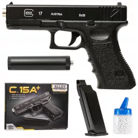    GLOCK METAL BB GUN СЪС ЗАГЛУШИТЕЛ, ASG РЕПЛИКА + 1000 BBs