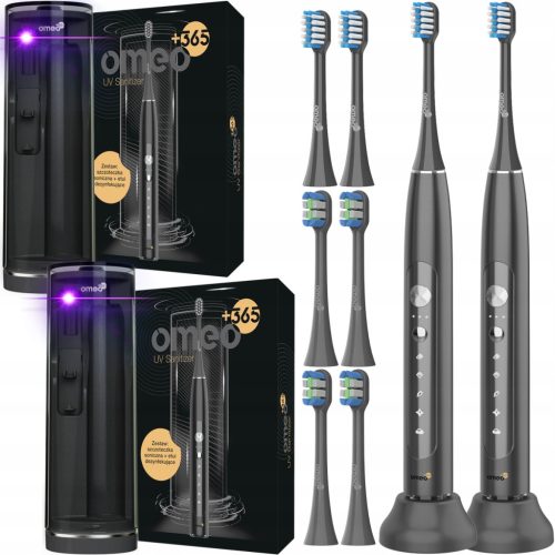  2x OMEO +365 UV дезинфектант Черна звукова електрическа четка за зъби