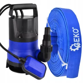   Geko Пластмасова помпа с поплавък за мръсна вода G81401 + Geko G70006 PVC маркуч 1" 20m