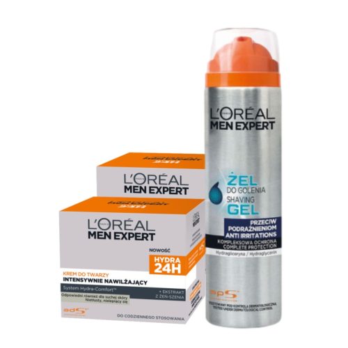  Комплект: 2X крем за лице Loreal Men Expert Hydra, гел за бръснене