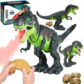   ГОЛЯМ ДИНОЗАВЪР С ДИСТАНЦИОННО УПРАВЛЕНИЕ РОБОТ T-REX СНАСЯ ЯЙЦА ПАРА РЕВЕ СВЕТЛИНИ