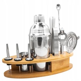   БАРМАНСКИ КОМПЛЕКТ за напитки, бамбукова основа. 11 броя