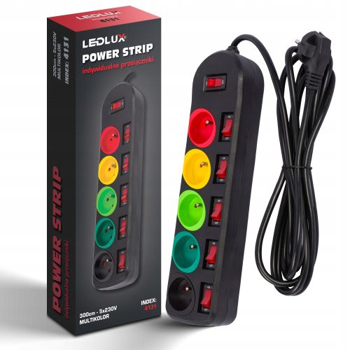 Led-lux лентен удължителен кабел 3м, 5бр.гнезда, черен