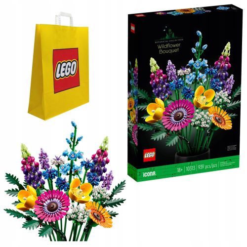  LEGO ICONS 10313 Букет от диви цветя + LEGO 6315792 VP ХАРТИЕНА ЧАНТА СРЕДНА M 34X41X10 TE