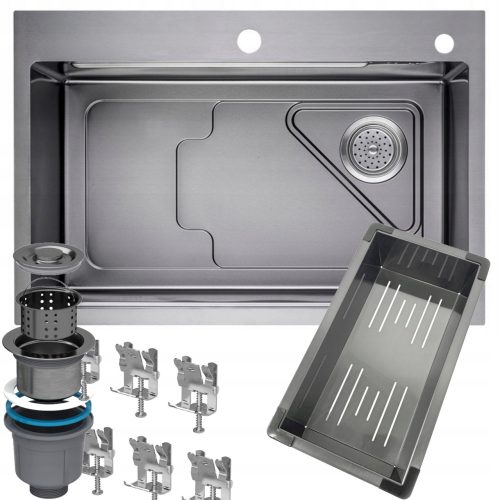 Мивка с едно корито STEEL KITCHEN SINK BLACK 72x46 Стоманена мивка черна